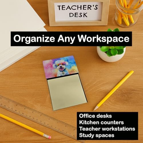 Caroline's Treasures Bichon Frise Hippie Dawg Sticky Note Holder Refillable Dispenser Self-Sticky Note Pads, Memo Pads Blank Desk Accessories