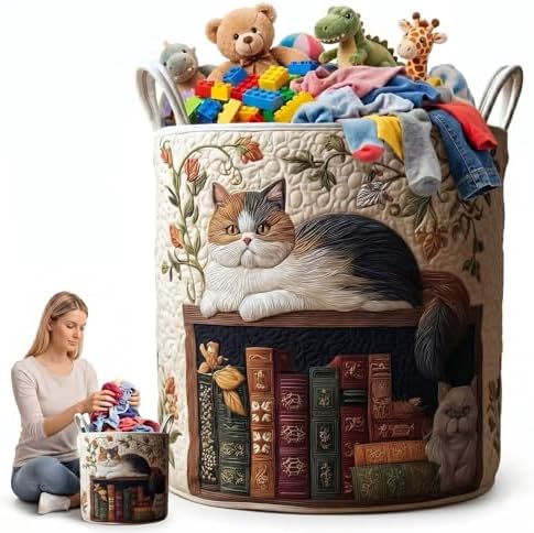 Playroom Toy Laundry Basket, Quilted Oxford Cloth Bin with Handles, Foldable Hamper for Stuffed Animals & Blocks(14"x 18")