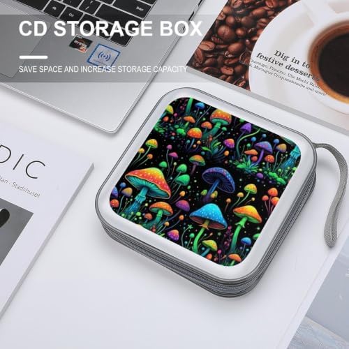 Sturdy DVD Case Trippy Mushroom CD Holder Organizer Binder 40 Capacity | Disc Wallet Trippy Mushroom Green Dustproof, Shockproof, Zipper Closure for Car Home Office