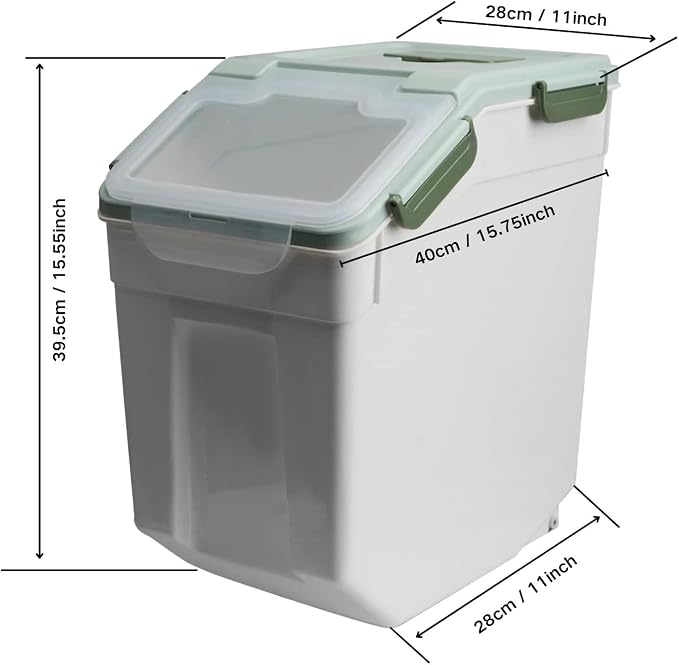 2 Pack Large Flour Storage Container 50 lb Airtight Rice Storage Container with Lid, Wheels, Measuring Cup, Scoop, Plastic Flour Sugar Bin Organizer for Grain Cereal, Rice Dispenser (Green)