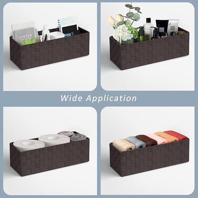 Woven Storage Baskets Shelf Tote Boxes for Organizing, Woven Baskets for Shelves Small Baskets Organizer Bins Pantry Storage Baskets (Brown, 13Qt./2 PCS)