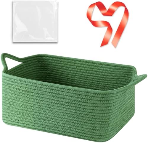 OIASKET Large Empty Cotton Rope Gift Basket with Handles, 16.5"x12.6"x7" Decorative Woven Storage Basket with Gift Bag and Ribbon Set for Baby Shower, Toy Organizer for Kids, Dogs & Cats - Green