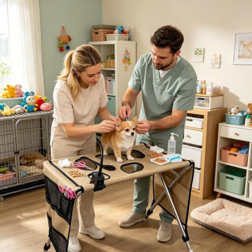 2-in-1 Foldable Pet Grooming Bed - Universal Pet Grooming Table with 6 Hole | Foldable Quick Dry Breathable Mesh Bathing Stand | Pet Grooming Hammock | For Home Bath Shower Care Haircuts Nail Trimming W