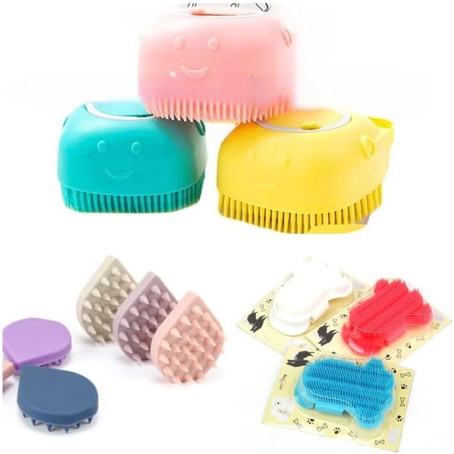 Soft Silicone Pet Shampoo Dispenser Sustainable Cat/Dog Bath Shower Brush for Grooming