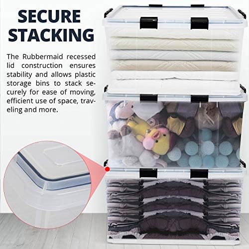 3-Pack Waterproof Plastic Storage Box, 90QT/85L Stackable Latch Box Durable Multi-Purpose Locking Bin with Lid and Black Clips for Bedding, Toys, Shoes and Clothes