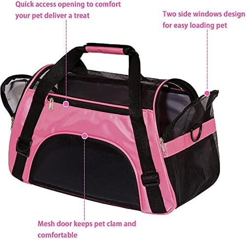 MuchL Cat Carrier for Cats Soft-Sided Travel Pat Carrier for Cat with Wooden Padding Board Airline Approved Lightweight Comfortable Cat Bag for Puppy Small Pets (Small, Pink)
