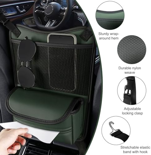 Ohleats Car Organizer Storage Between Seats, Nappa Leather Auto Handbag Holder for Document Phone Storage, Large Capacity Automotive Console Pocket Purse, Car Accessories (Green)