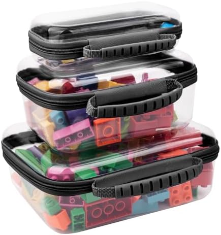 3 PCS Clear Zipper Pouches with Handle, Diaper Bag Organizer, Clear Makeup Bags Hardshell Toy Storage Bins with Zipper Toiletry Pouch Bag for Cosmetics Pencils Puzzles, Building Blocks(Black)