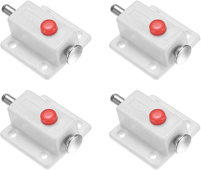 Press-to-Unlock Spring Latch for Cabinet Drawer Pet Door Tool Box Storage Chest (White)