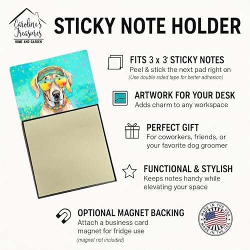 Caroline's Treasures Weimaraner Hippie Dawg Sticky Note Holder Refillable Dispenser Self-Sticky Note Pads, Memo Pads Blank Desk Accessories