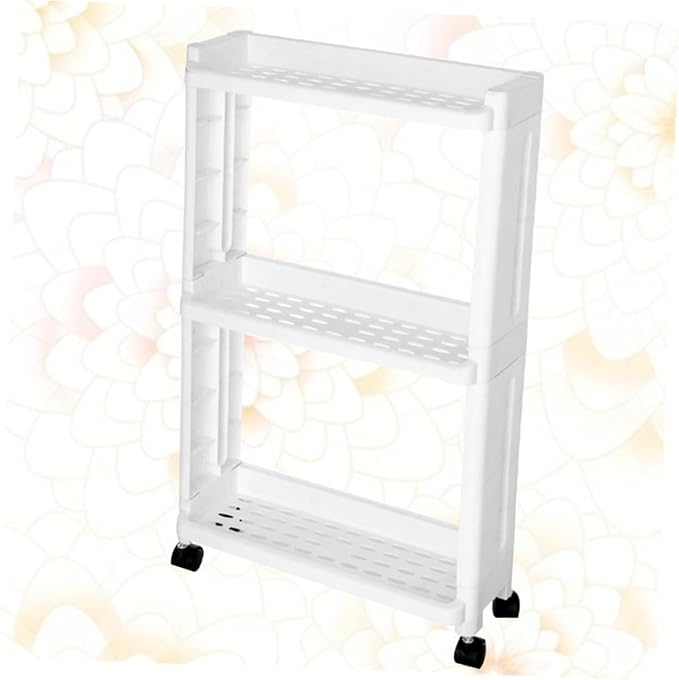 3-Tier Gap Storage Tower Rack with Wheels for Home Kitchen | PP White Build, Slide out Access, Portable Design, Suitable for Bath Supplies and PET Items