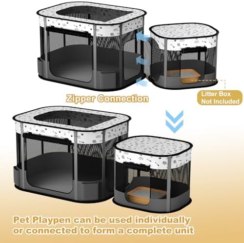 Portable Cat Playpen, 8-Rod Reinforced Kitten Dog Puppy Playpens, Foldable Play Pen for Indoor Cats Enclosed Pet Kitty Doggy Outdoor, Collapsible Tent Kennel Cage Corral