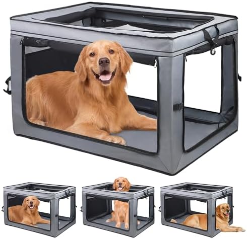 ZUKKA Collapsible Dog Crate for Medium Large Dogs Portable Waterproof Dog Crate Foldable Soft Kennel 3-Door and Mesh Windows for Indoor & Outdoor Travel,with Storage Bag