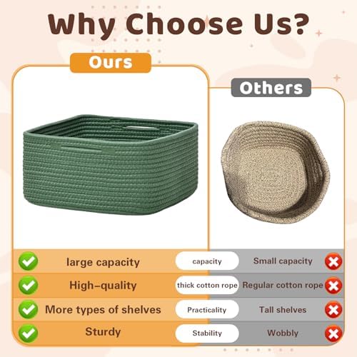 Storage Baskets for Shelves, 2 Pack Shallow Basket