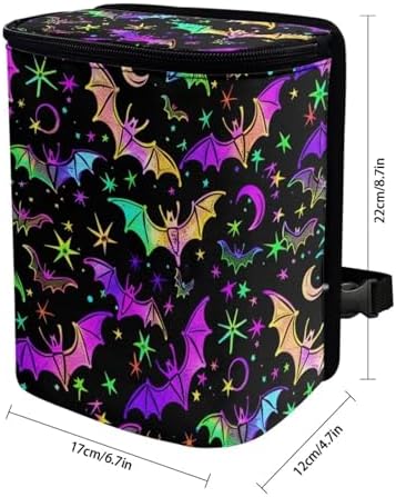 DISNIMO Colorful Bat Car Trash Can Car Accessories Organizer Garbage Bag Dustbin Container with Zipper Lid Waste Basket Storage Pockets Hanging Vehicle Trash Bin