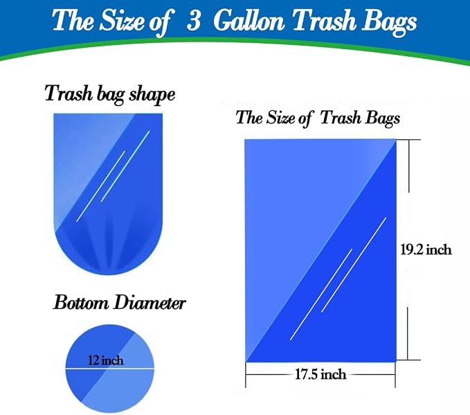 3 gallon Clear trash can liners,Small Garbage Bags 300,Extra Strong 2.6,3 Gal Trash Bag,Fit 10 liters trash Bin Liners for Home Office Kitchen （Clear 300）