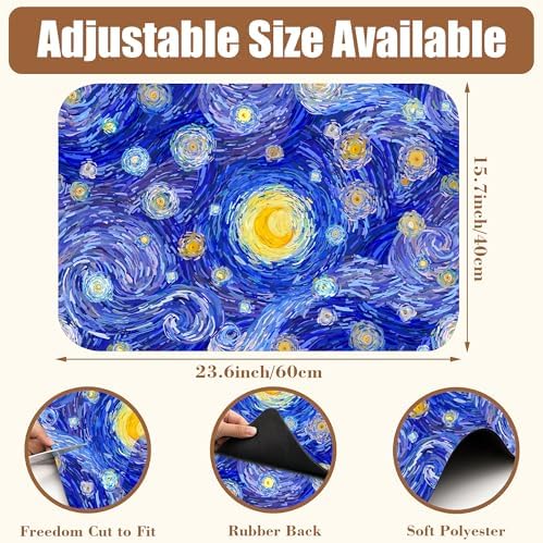 Starry Night Coffee Mat Absorbent Dish Drying Mat for Kitchen Counter Hide Stain Rubber Backed Coffee Bar Accessories Fit Under Espresso Machine Dish Rack, 15.7 x 23.6 Inch