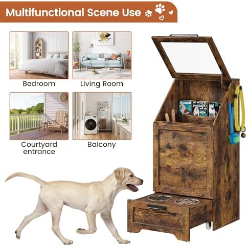 Elevated Dog Feeding Station – 2 Bowls, Storage Cabinet, Brown