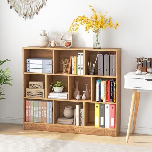 Giantex 10 Cube Bookcase, 4-Tier Freestanding Bookshelf w/ 10 Open Compartments, 2 Anti-Tipping Kits, Modern Display Cabinet, 41" Wood Cubby Storage Organizer for Living Room, Bedroom, Natural