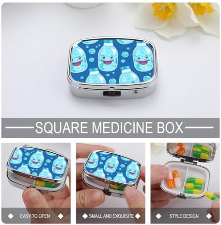 Pill Organizer, Portable Pill Box, Travel 7 Day Pillcase Water Bottle Pattern Medicine Organizer 2 Compartments Medicine Container for Vitamins, Medications, Fish Oil and Supplements