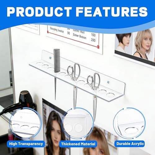 Acrylic Shear Holder Wall Mounted 12 Slot Scissors Holder Rack for Stylist