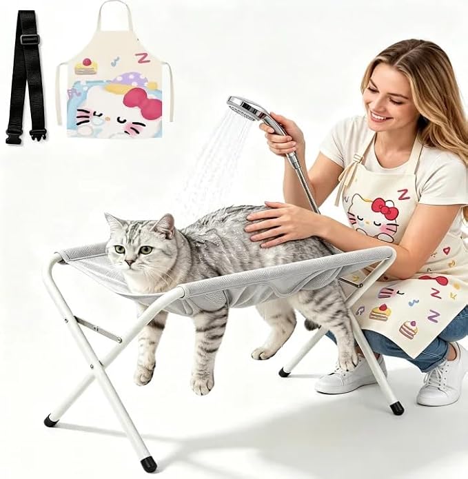 Foldable Pet Bathing Stand, Pet Grooming Hammock with Stand, Grooming Pet Bath Stands with Quick Surface and Strap Suitable for Pet Washing Maintenance Travel Grooming, Holds up to 44 LBS