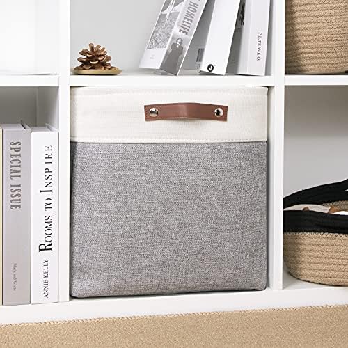 DULLEMELO Large Cube Storage Bin 13x13 Fabric Square Basket for Organizing, 13 inch Storage Cube for Closet, Laundry, Shelves(White&Gray)