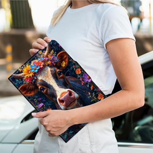 Rotating Handle Case for Samsung Galaxy Tab A 10.1" 2019 SM-T510/T515/T517, 360 Degree Swivel Kickstand with Magnetic Closure Leather Protective Cover for Men, Black White Cow Flower
