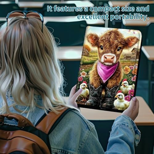 Case for Samsung Galaxy Tab A7 Lite 8.7" 2021 Model (SM-T220/T225/T227), 360 Degree Rotating Stand with Multi-Angle Vertical Shockproof Protective Shell for Women Men, Rooster Yellow Cow