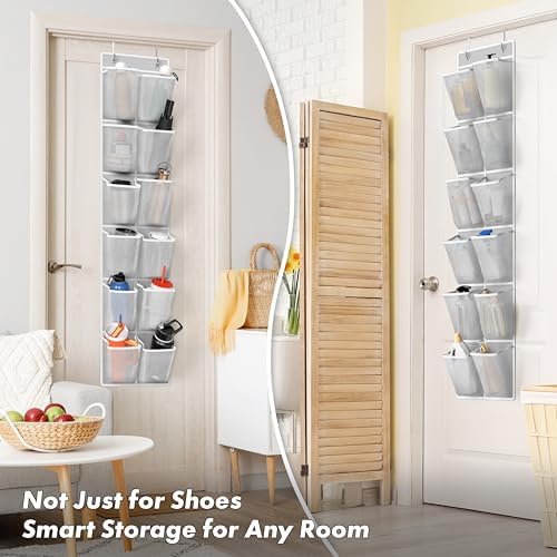 Simple Houseware 12 Pockets Large Over Door Shoe Organizer, 2 Pack, Gray
