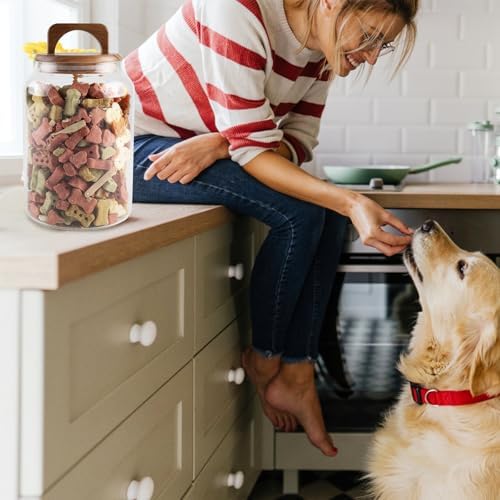 Geyecete Airtight Dog Food Storage Container Large Glass Food Storage Jar with Airtight Wooden Lid glass canisters dog treat storage 64 FL OZ(1900ml)