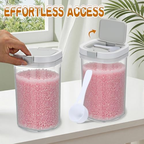 2 Pack Bath Salt Jar with Pop-Up Airtight Lid and Scoop, 1.8L Plastic Airtight Storage Canister Bathtub Accessories for Bathroom Salt, Flour, Candy, Tea