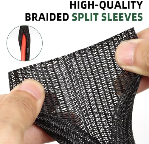 Split Wire Loom Tubing, Cable Protector Sleeve, Braided Cable Management for TV/Computer/Home Theater/Engine Bay, Cord Protectors from Pets No Chew (Black, 1/2"-25ft)