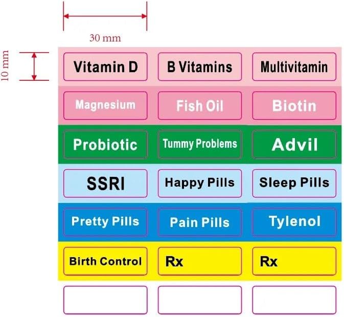 Cute Medication, Vitamin, Supplement Labels, Single Sheet, One Page