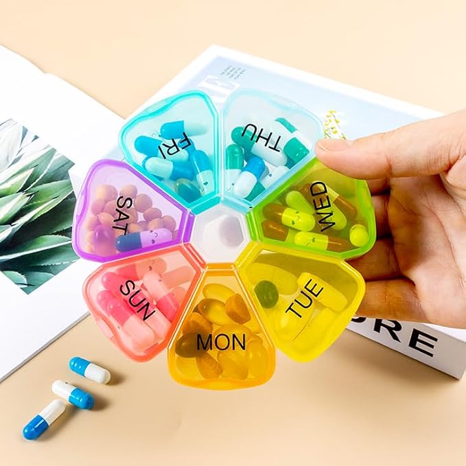Weekly Pill Organizer, Travel 7 Day Daily Pill Meds Case Reminder | Large Compartment Vitamin Dispenser Box to Hold Cod Liver Oil, DHA, Supplements and Medication, Arthritis Friendly, BPA Free