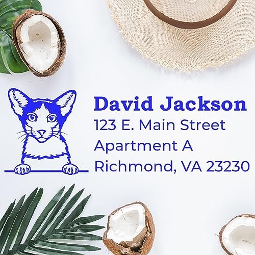 Peeking Oriental Bicolor Cat Wood Handle Address Stamp - Custom Stamp | Any standard pad works. Custom Made Return Address Stamp for Thank You Notes. Address Stamp for Oriental Bicolor Cat Moms.