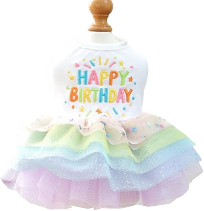 Dog Birthday Outfit Girl Puppy Princess Tutu Dress for Small Dogs Pet Birthday Cake Dresses Cat Birdhay Decoration Haliday Pet Apparel (Coloful, Large)