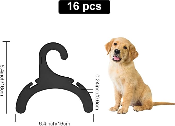16pcs Pet Clothes Hanger, Black Plastic Apparel Hangers for Dog Cat Mini Clothes Hangers Non-Slip Pet Costume Racks for Pet Puppy Small Clothes Organizer, 6.3x6.4x0.2 inch