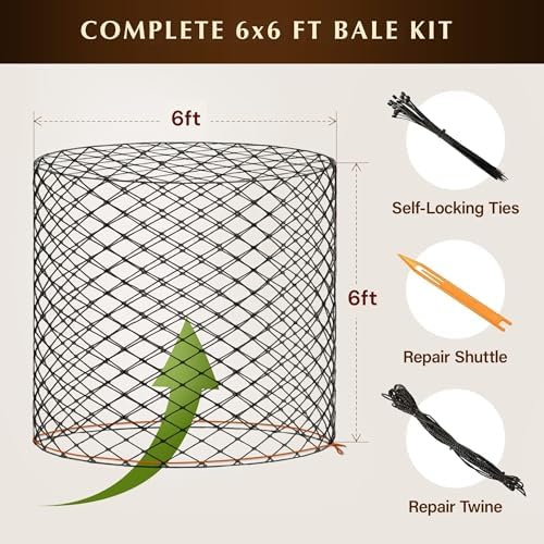 6x6 Ft Round Bale Hay Net for Horses – Knotless Slow Feeder Net with 2” Holes – Fits Up to 6x6 Round Bales or Square Bales – Helps Reduce Hay Waste – Large, Durable Hay Feeder, Year-Round Use