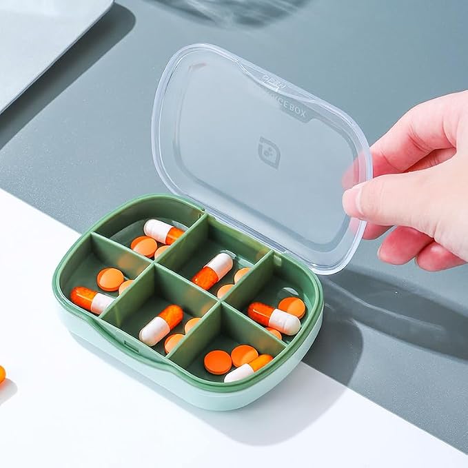 Travel Pill Organizer Box, 6 Compartment Weekly Medicine Container | Reminder for Purse Pocket, Daily Pharmacy Case, Medication Holder Dispenser for Fish Oil, Vitamin, Cod Liver Oil, Supplement