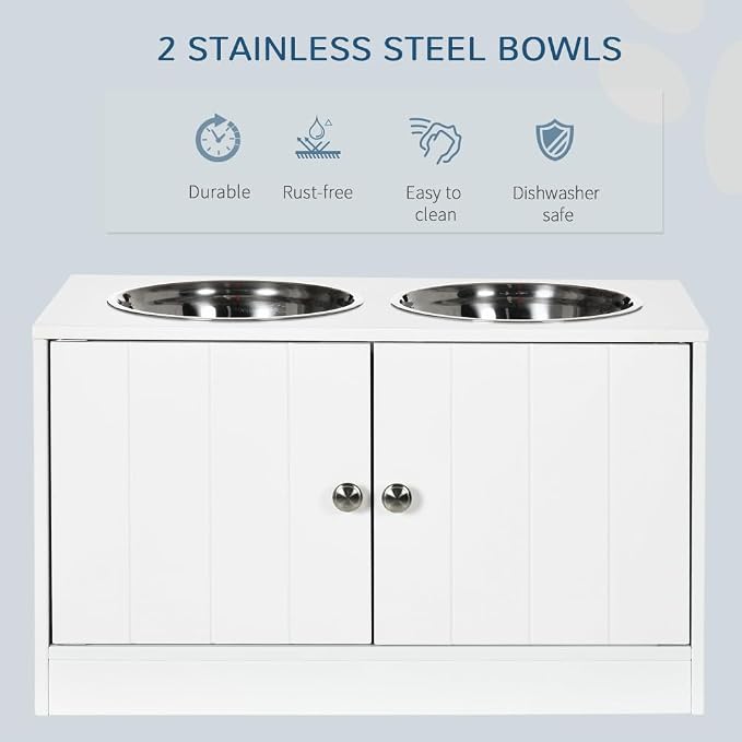 Elevated Dog Bowl Stand with 44L Storage Cabinet for Large Dogs, Stainless Steel Bowls and Magnetic Door Closure