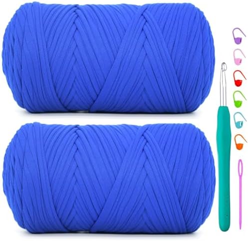 2 Pack Tshirt Yarn for Crochet,Royal Blue T Shirt Soft Elastic Fabric Chunky Thick T-Shirt Crochet Yarn for Crocheting Knitting Beginner Hand Knitting Bag/DIY Craft/Home Decor 2 * 400G-Royal Blue