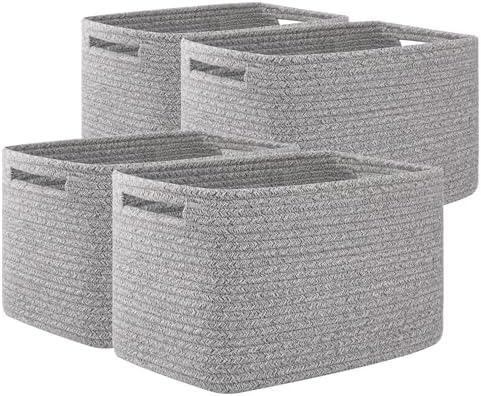 OIAHOMY 4 Pack Storage Baskets for Organizing 24L Cube Storage Bins Grey