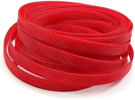 Othmro 5m/16.4ft PET Expandable Braid Cable Sleeving Flexible Wire Mesh Sleeve Red,for TV Audio PC Cords Protect from Pets Chewing