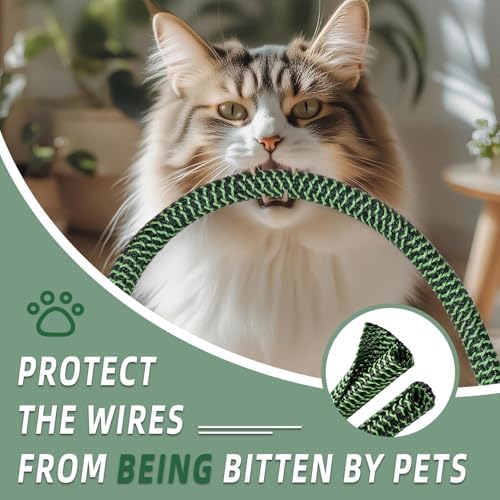 Split Wire Loom Tubing, Cable Protector Sleeve, Braided Cable Management for TV/Computer/Home Theater/Engine Bay, Cord Protectors from Pets No Chew (Green Black, 3/4"-10ft)