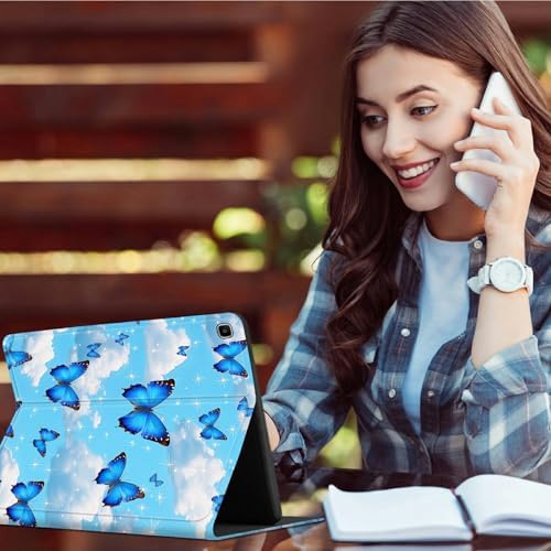 for Samsung Galaxy Tab A 10.1" 2019 SM-T510/T515/T517 Case | Slim Leather Smart Cover with Multi-Angle Anti-Slip Stand [Auto Wake/Sleep] Shell for Women Men, Blue Butterfly White Cloud