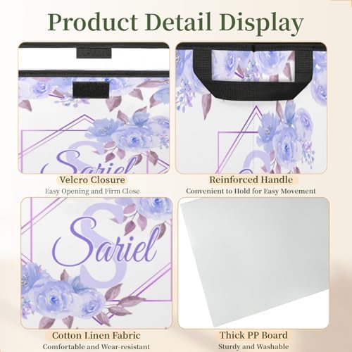 Closet-Storage-Bins with Lids Customized Stackable-Storage-Bin for Kids-Boys-Girls-Toys Decoration Storage-Baskets Floral Purple