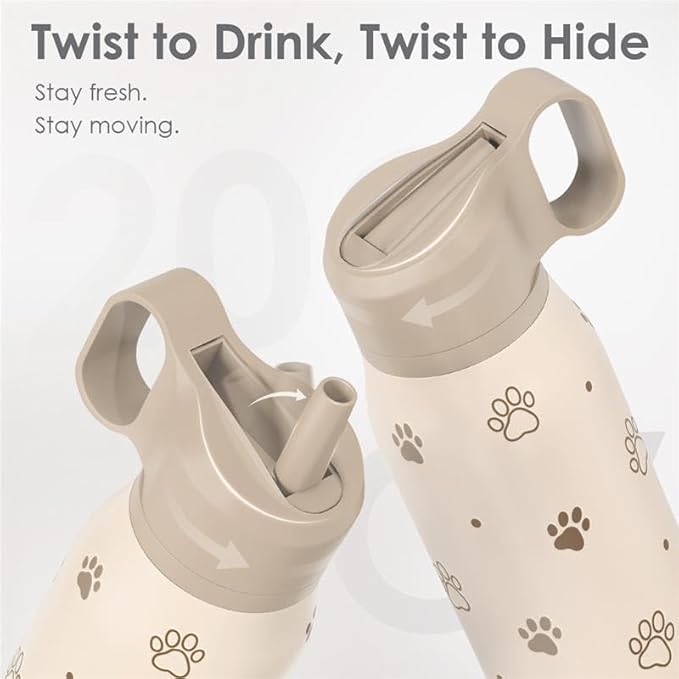 Dog Stainless Steel Water Bottle with Twist Lid 20oz, Travel Insulated Water Bottles for Sports & Gym, Gift for Women Girls Friends Pet Lovers Dog Moms Birthday Christmas