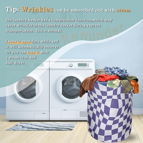 Purple Checkerboard Laundry Basket Oxford Cloth Hamper 18.9"x16.5"