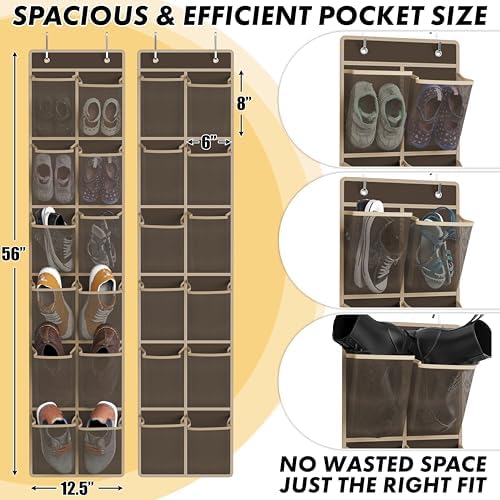 Simple Houseware 12 Pockets Large Over Door Shoe Organizer, 2 Pack, Brown